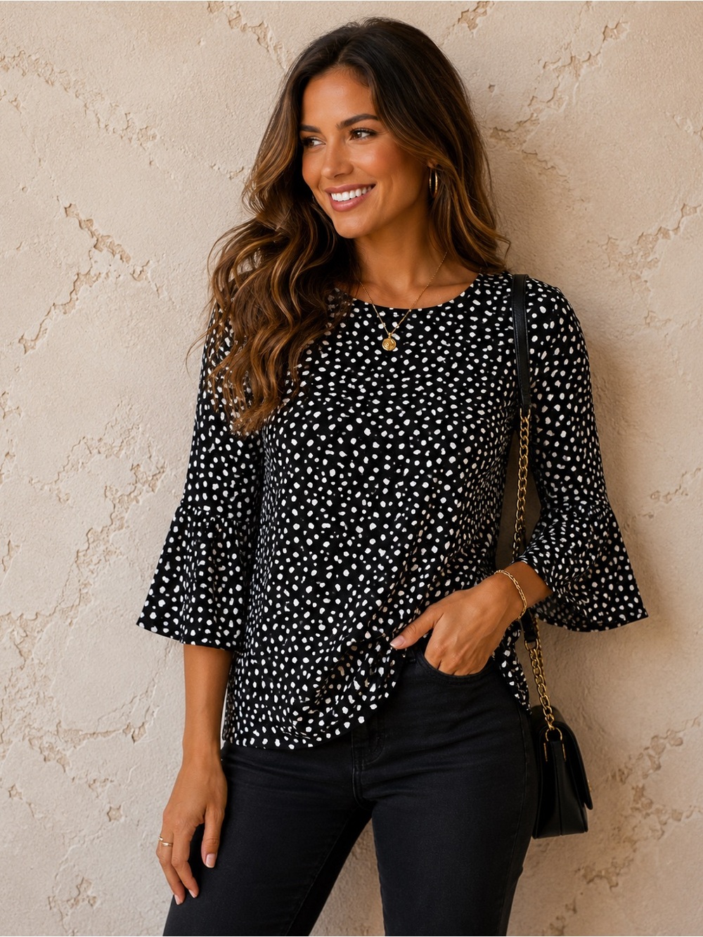 NWT 🆕 Boutique Polka Dot Ribbon Sleeve Blouse Office to Evening